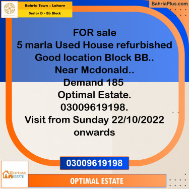 5 Marla Residential House for Sale in Sector D - BB Block -  Bahria Town, Lahore - (BP-259672)