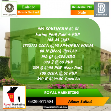 Residential Plot for Sale in Bahria Orchard, Lahore - (BP-259697)