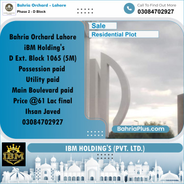 5 Marla Residential Plot for Sale in Phase 2 - D Block -  Bahria Orchard, Lahore - (BP-259736)