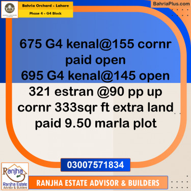 1 Kanal Residential Plot for Sale in Phase 4 - G4 Block -  Bahria Orchard, Lahore - (BP-259780)
