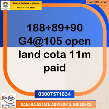 10 Marla Residential Plot for Sale in Phase 4 - G4 Block -  Bahria Orchard, Lahore - (BP-259781)