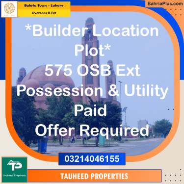 10 Marla Residential Plot for Sale in Overseas B Ext -  Bahria Town, Lahore - (BP-259883)