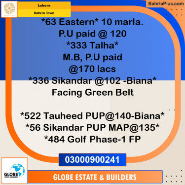 10 Marla Residential Plot for Sale in Bahria Town, Lahore - (BP-259917)