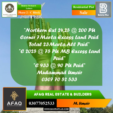 8 Marla Residential Plot for Sale in Phase 2 - C Block -  Bahria Orchard, Lahore - (BP-259926)