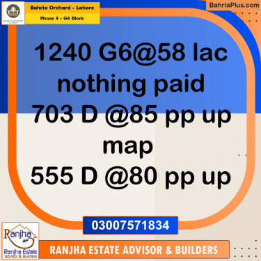 10 Marla Residential Plot for Sale in Phase 4 - G6 Block -  Bahria Orchard, Lahore - (BP-259940)