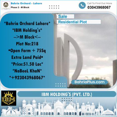 5 Marla Residential Plot for Sale in Phase 2 - M Block -  Bahria Orchard, Lahore - (BP-259981)