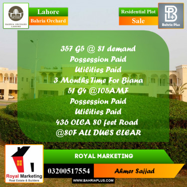 Residential Plot for Sale in Bahria Orchard, Lahore - (BP-259998)