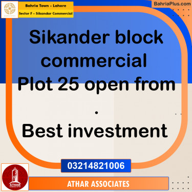 5 Marla Commercial Plot for Sale in Sector F - Sikandar Commercial -  Bahria Town, Lahore - (BP-260028)