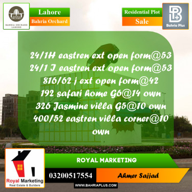 Residential Plot for Sale in Bahria Orchard, Lahore - (BP-260100)