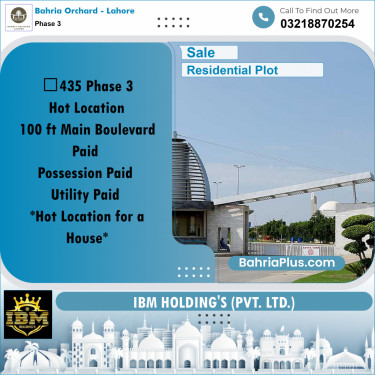 8 Marla Residential Plot for Sale in Phase 3 -  Bahria Orchard, Lahore - (BP-260157)
