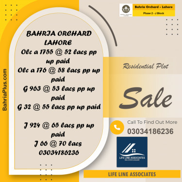8 Marla Residential Plot for Sale in Phase 2 - J Block -  Bahria Orchard, Lahore - (BP-260187)