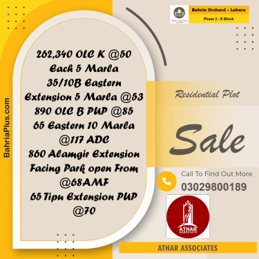 5 Marla Residential Plot for Sale in Phase 2 - K Block -  Bahria Orchard, Lahore - (BP-260217)