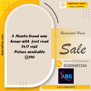 5 Marla Residential House for Sale in Sector E - Jinnah Block -  Bahria Town, Lahore - (BP-260243)