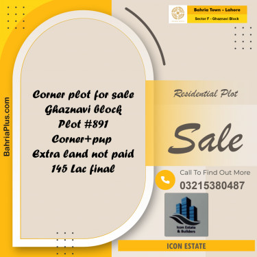 11.5 Marla Residential Plot for Sale in Sector F - Ghaznavi Block -  Bahria Town, Lahore - (BP-260409)