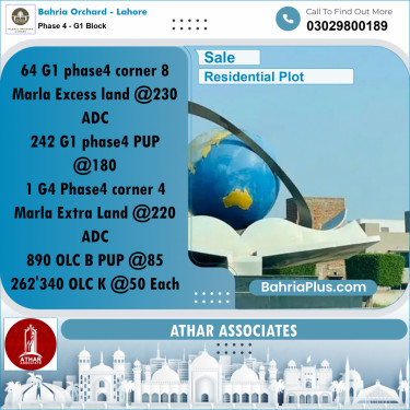 20 Marla Residential Plot for Sale in Phase 4 - G1 Block -  Bahria Orchard, Lahore - (BP-260467)