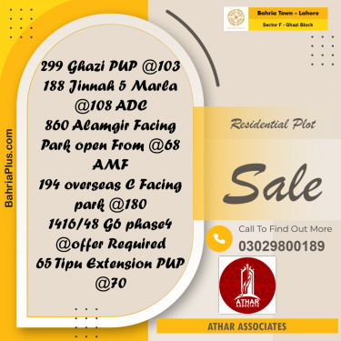 10 Marla Residential Plot for Sale in Sector F - Ghazi Block -  Bahria Town, Lahore - (BP-260468)