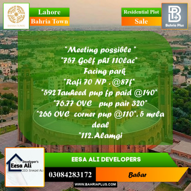 Residential Plot for Sale in Bahria Town, Lahore - (BP-260509)