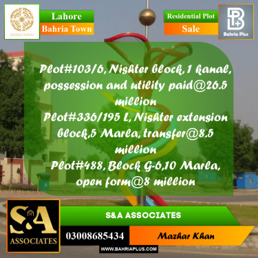 Residential Plot for Sale in Bahria Town, Lahore - (BP-260510)