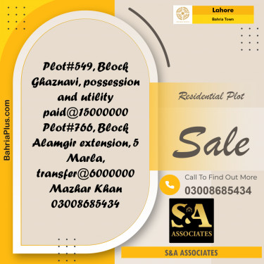 Residential Plot for Sale in Bahria Town, Lahore - (BP-260515)