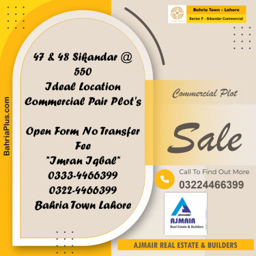 5 Marla Commercial Plot for Sale in Sector F - Sikandar Commercial -  Bahria Town, Lahore - (BP-260517)
