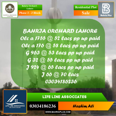 8 Marla Residential Plot for Sale in Phase 2 - J Block -  Bahria Orchard, Lahore - (BP-260551)