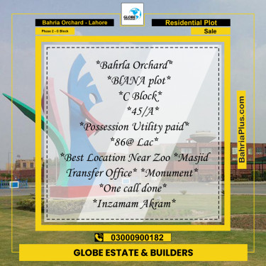 8 Marla Residential Plot for Sale in Phase 2 - C Block -  Bahria Orchard, Lahore - (BP-260568)