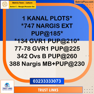 Residential Plot for Sale in Sector C - Nargis/Hussain Ext. -  Bahria Town, Lahore - (BP-260603)