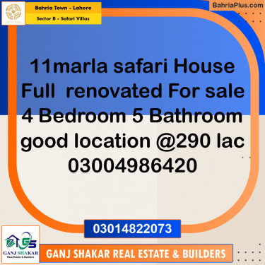 11 Marla Residential House for Sale in Sector B - Safari Villas -  Bahria Town, Lahore - (BP-260655)