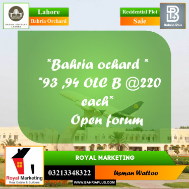 Residential Plot for Sale in Bahria Orchard, Lahore - (BP-260680)