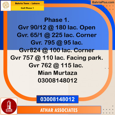 10 Marla Residential Plot for Sale in Golf Phase 1 -  Bahria Town, Lahore - (BP-260685)