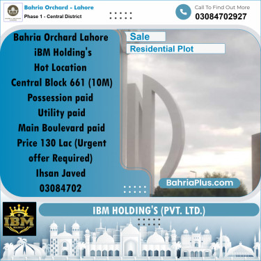10 Marla Residential Plot for Sale in Phase 1 - Central District -  Bahria Orchard, Lahore - (BP-260715)