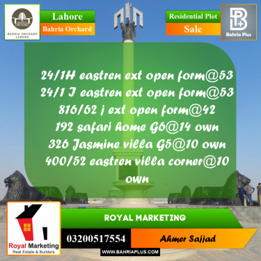 Residential Plot for Sale in Bahria Orchard, Lahore - (BP-260783)