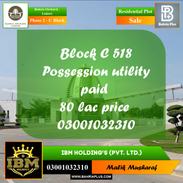 8 Marla Residential Plot for Sale in Phase 2 - C Block -  Bahria Orchard, Lahore - (BP-260787)