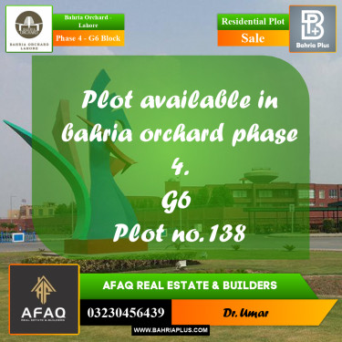 10 Marla Residential Plot for Sale in Phase 4 - G6 Block -  Bahria Orchard, Lahore - (BP-260818)