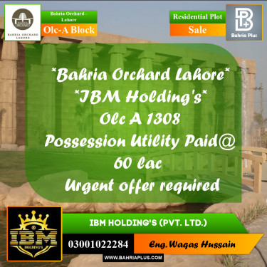 5 Marla Residential Plot for Sale in OLC-A Block -  Bahria Orchard, Lahore - (BP-260833)