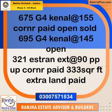 1 Kanal Residential Plot for Sale in Phase 4 - G4 Block -  Bahria Orchard, Lahore - (BP-260900)