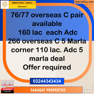 10 Marla Residential Plot for Sale in Overseas C -  Bahria Town, Lahore - (BP-260970)