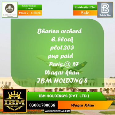 5 Marla Residential Plot for Sale in Phase 2 - E Block -  Bahria Orchard, Lahore - (BP-261049)