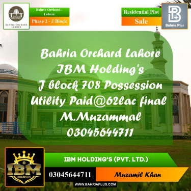 8 Marla Residential Plot for Sale in Phase 2 - J Block -  Bahria Orchard, Lahore - (BP-261050)