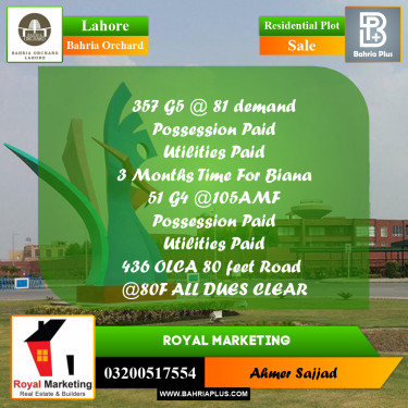 Residential Plot for Sale in Bahria Orchard, Lahore - (BP-261069)