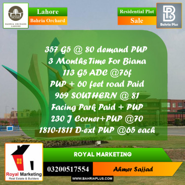Residential Plot for Sale in Bahria Orchard, Lahore - (BP-261070)