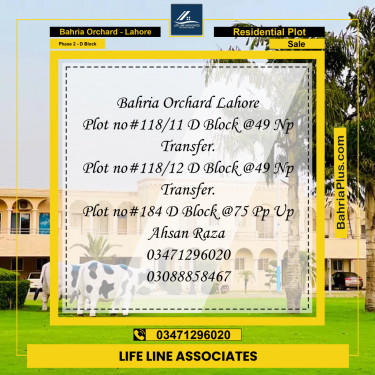 5 Marla Residential Plot for Sale in Phase 2 - D Block -  Bahria Orchard, Lahore - (BP-261071)