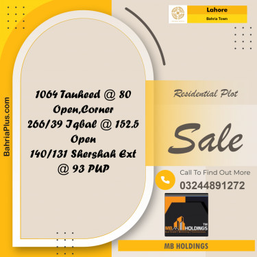 Residential Plot for Sale in Bahria Town, Lahore - (BP-261082)