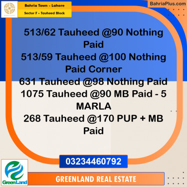 10 Marla Residential Plot for Sale in Sector F - Tauheed Block -  Bahria Town, Lahore - (BP-261089)