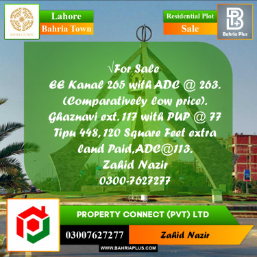 Residential Plot for Sale in Bahria Town, Lahore - (BP-261110)