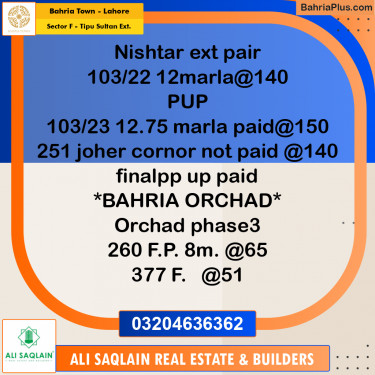 10 Marla Residential Plot for Sale in Sector F - Tipu Sultan Ext. -  Bahria Town, Lahore - (BP-261135)