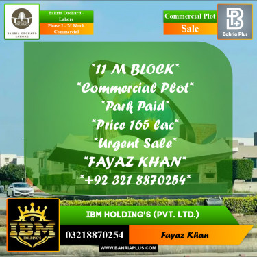 5 Marla Commercial Plot for Sale in Phase 2 - M Block Commercial -  Bahria Orchard, Lahore - (BP-261137)