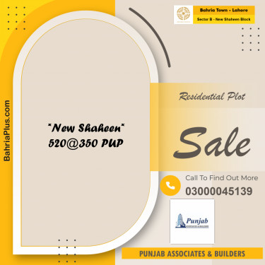 20 Marla Residential Plot for Sale in Sector B - New Shaheen Block -  Bahria Town, Lahore - (BP-261163)