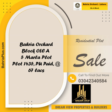 5 Marla Residential Plot for Sale in OLC-A Block -  Bahria Orchard, Lahore - (BP-261194)