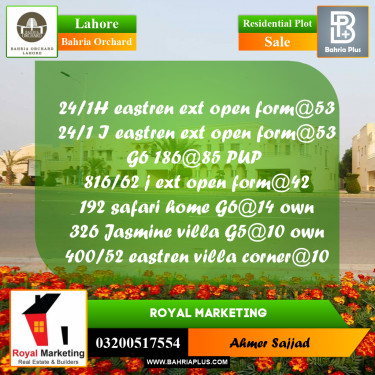 Residential Plot for Sale in Bahria Orchard, Lahore - (BP-261201)